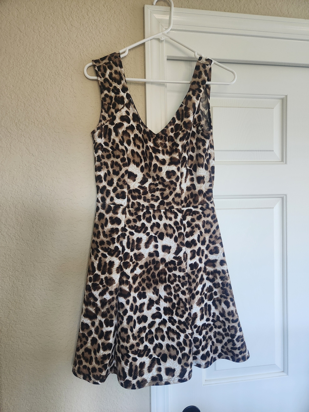 Leopard Print V-Neck A-Line Dress - Brown/Black